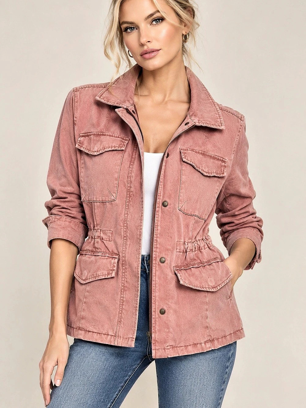A New Approach 100% Cotton Utility Field Jacket Mauve Pink Size M